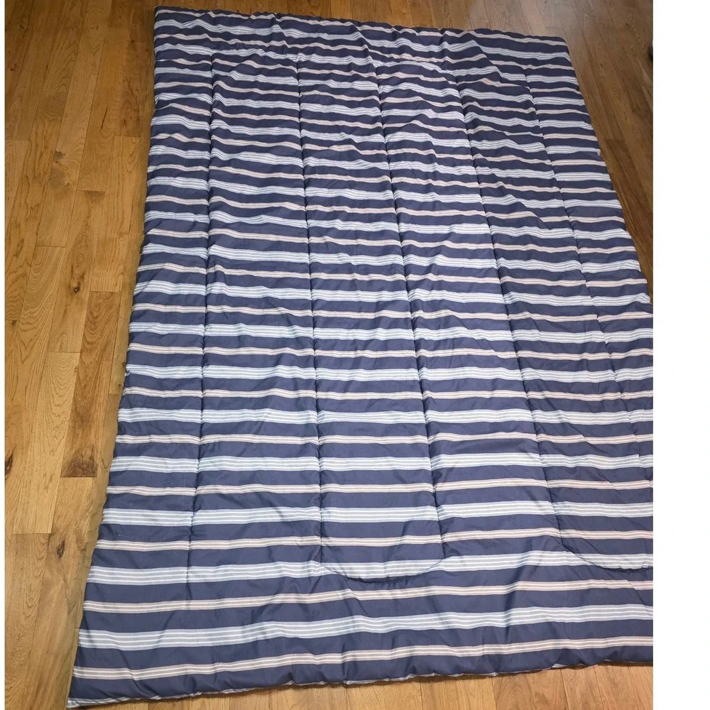 Blue Gray Striped Reversible Quilted Comforter Twin XL Nautical Bedding